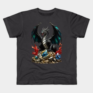 Black Dragon protecting his gems treasure Kids T-Shirt